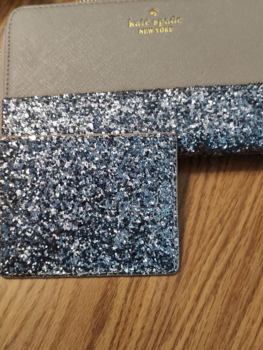 Kate Spade Greta Court Glitter Neda Zip Wallet Tan. VGUC. , With ID/Card Wallet.